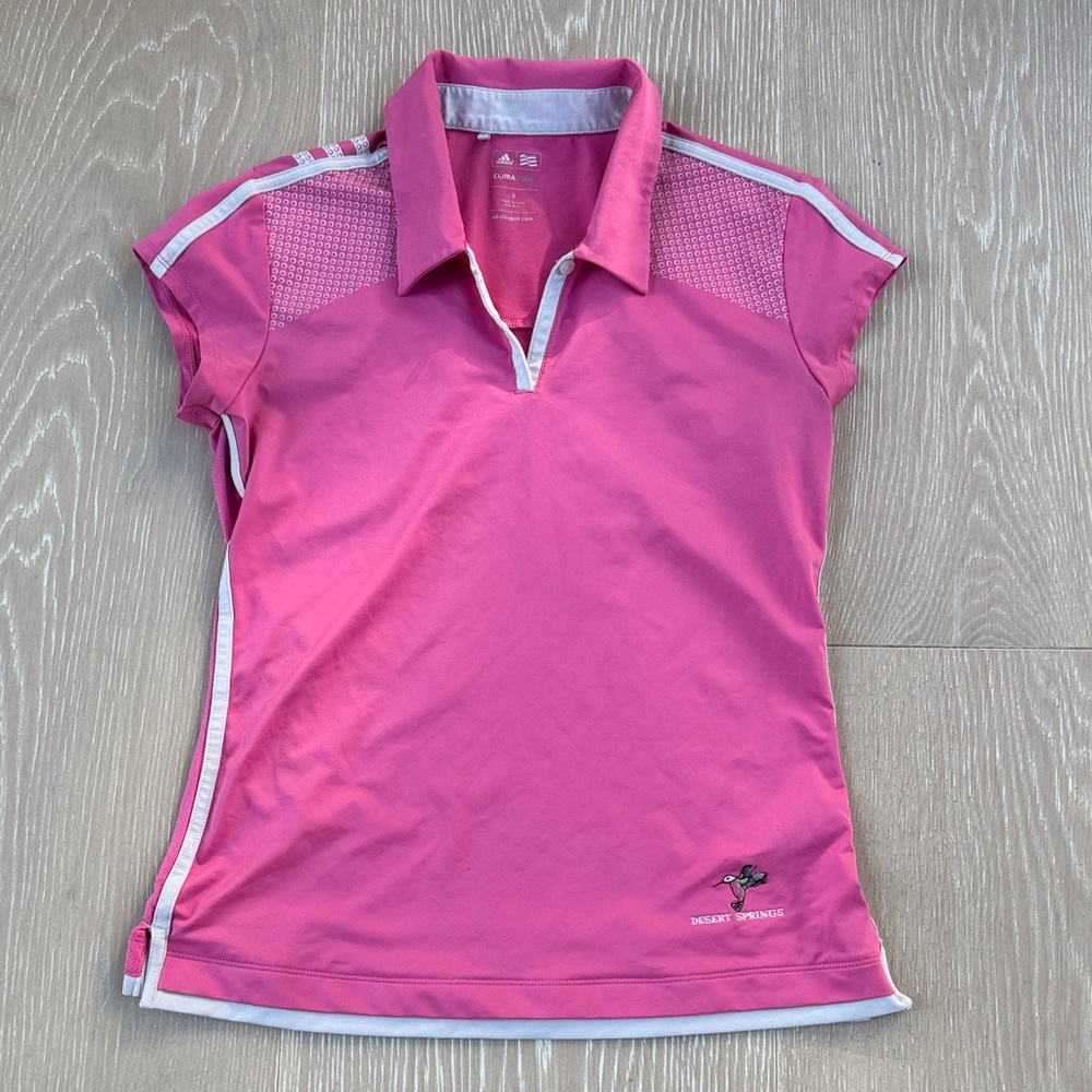 Adidas Pink Polo Shirt with White Trim